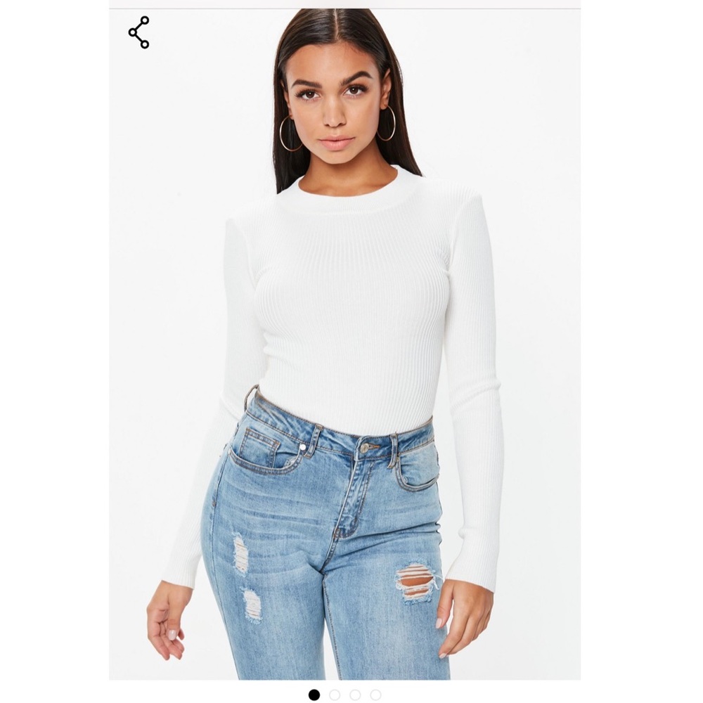 NWT Missguided Long Sleeve Ribbed Bodysuit Ivory